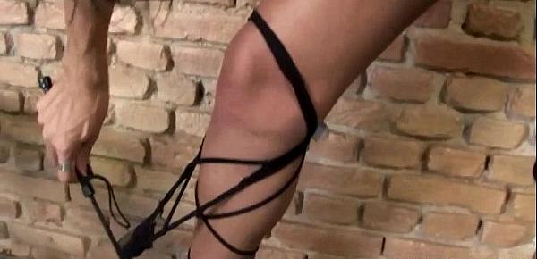  Bondage tranny whips herself